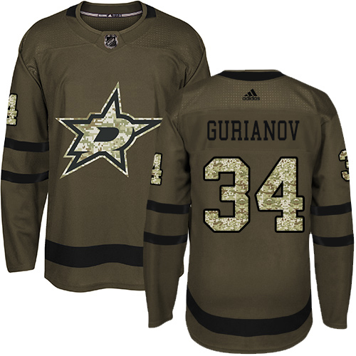 Adidas Men Dallas Stars #34 Denis Gurianov Green Salute to Service Stitched NHL Jersey